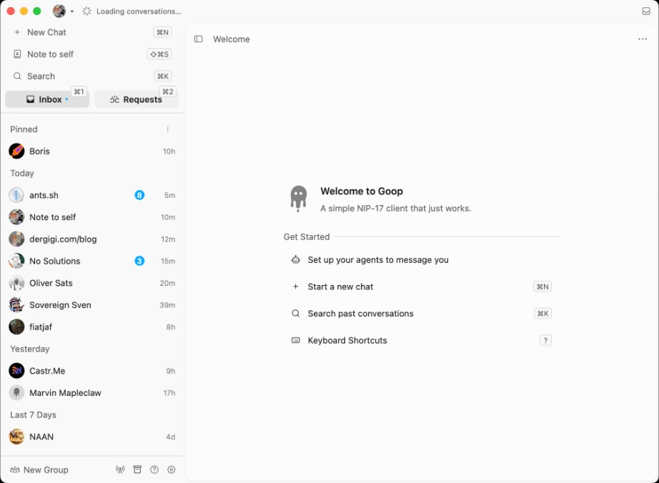 Goop: Inbox and welcome screen